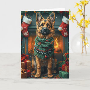 Carte Chien berger allemand avec des cadeaux de Noël che