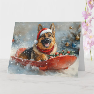 Carte Chien Berger Allemand en Luge Neige Noël
