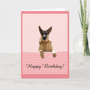 Carte Chien berger allemand Joyeux Pois rose anniversair