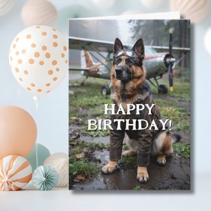 Carte Chien berger allemand pilote avion drôle d'anniver