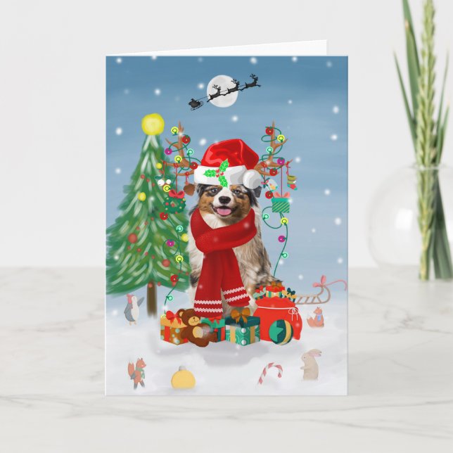 Carte Chien berger australien dans la neige Cadeau de No (Devant)