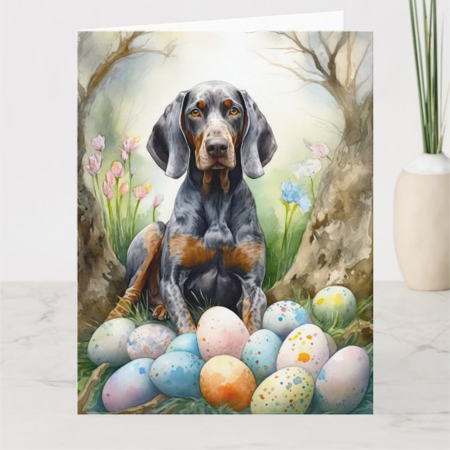 Carte Chien Bluetick Coonhound avec Vacances d'Œufs de P (Devant)