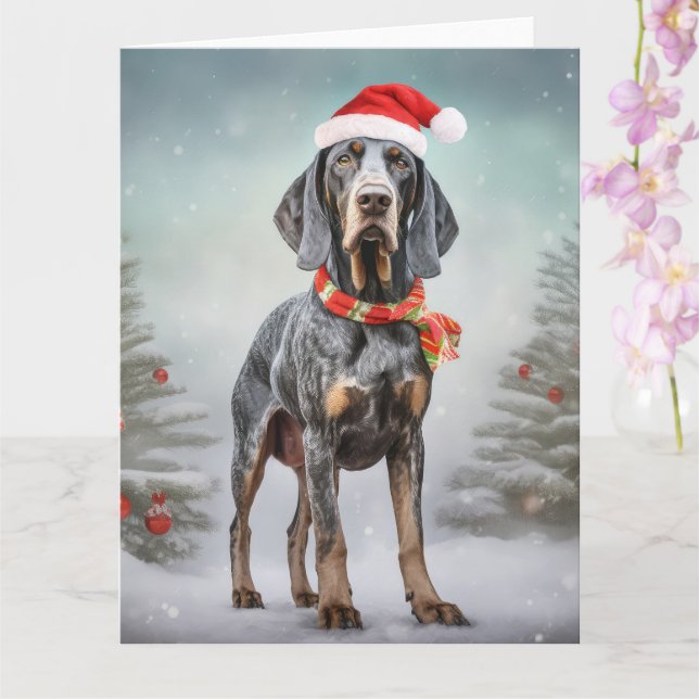 Carte Chien Bluetick Coonhound dans la neige Noël  (Orchidée)