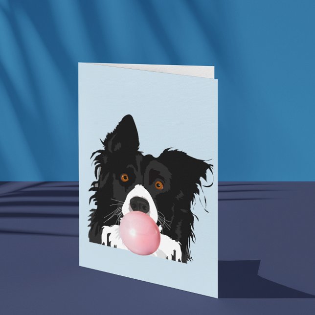 Carte Chien Border Collie qui souffle du bubble gum (Créateur téléchargé)