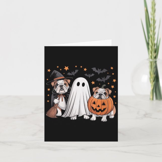 Carte Chien Bouledogue Anglais Sorcière Fantôme Citrouil (Devant)