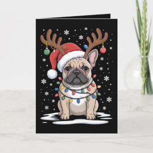 Carte Chien bouledogue français de Noël Renne Chien Lumi