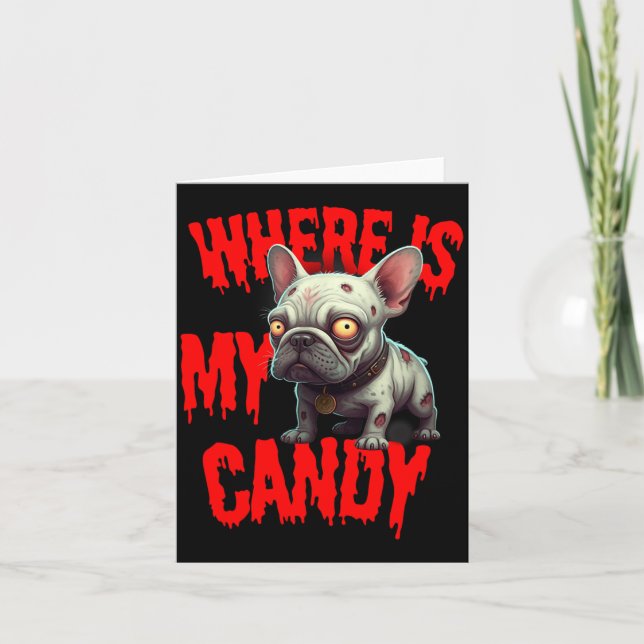Carte Chien Bouledogue Français Zombie Halloween (Devant)