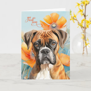 Carte Chien Boxer Fleurs de Pavot Orange Gras Bon rétabl