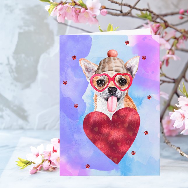 Carte Chien-cadeau de la Saint Valentin bleu pourpre Chi (Créateur téléchargé)
