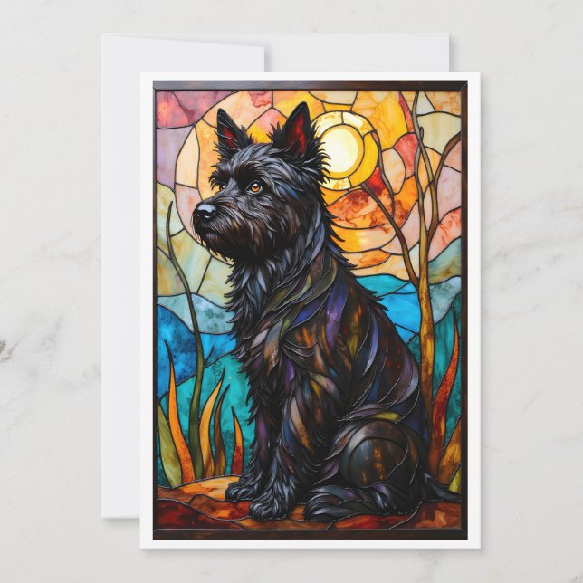 Carte Chien Cairn Terrier de style vitrail plat (Devant)