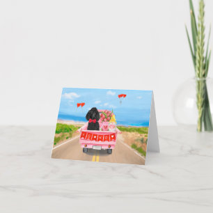 Carte Chien Caniche Camion de la Saint-Valentin Cœurs