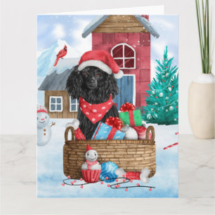 Carte Chien Caniche Dans Maison de Noël enneigée