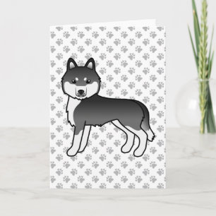 Carte Chien Caricature Cute Husky Sibérien Noir Et Blanc