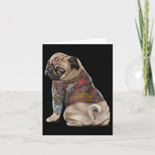 Carte Chien carlin Avec Dragon Japonais Traditionnel Tat