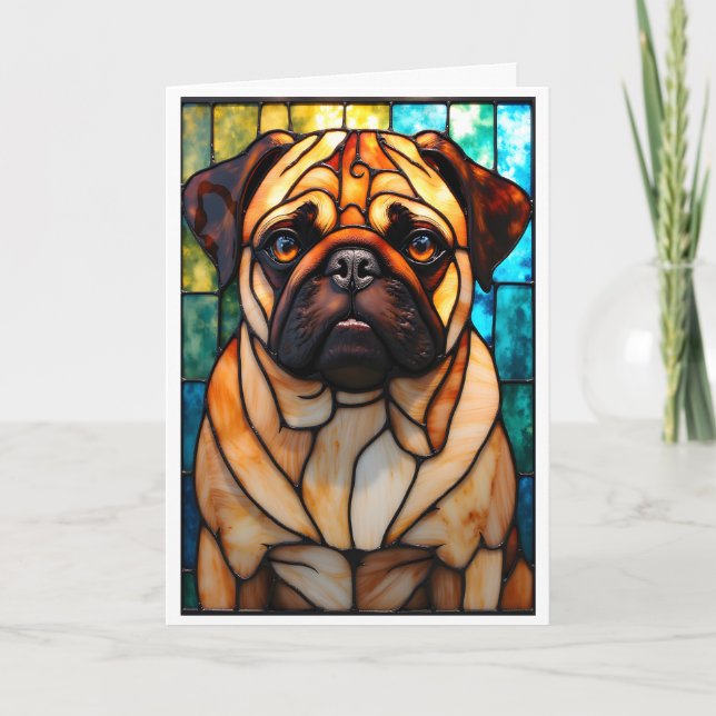 Carte Chien Carlin de style vitrail (Devant)