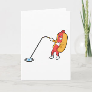Carte Chien chaud à la pêche avec canne à pêche