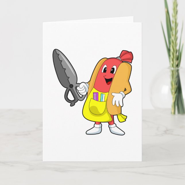 Carte Chien chaud coiffeur avec ciseaux (Devant)