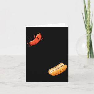 Carte Chien chaud drôle sautant dans la saucisse de peti