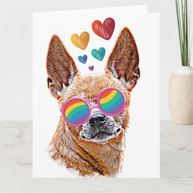 Carte Chien Chihuahua avec coeurs Saint-Valentin  (Devant)