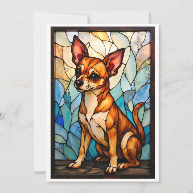 Carte Chien Chihuahua Brun de Style Vitrail (Devant)