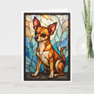 Carte Chien Chihuahua Brun de Style Vitrail