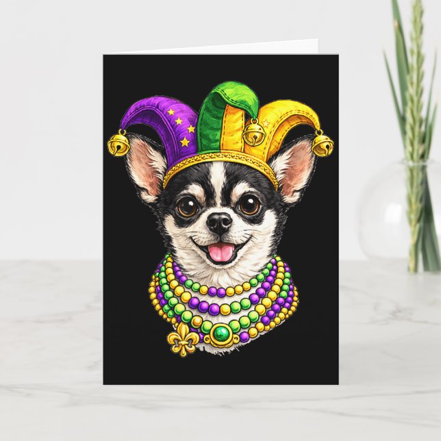 Carte Chien Chihuahua, Mardi Gras  (Devant)