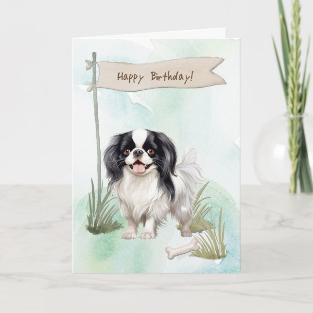Carte Chien Chin Japonais race sous signe d'anniversaire (Devant)