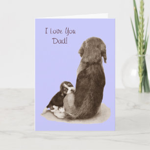 Carte Chien chiot beagle mignon avec vers pour papa