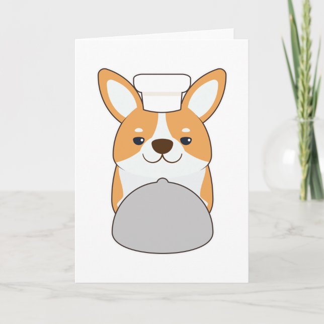 Carte Chien chiot en cuisinier avec plat (Devant)