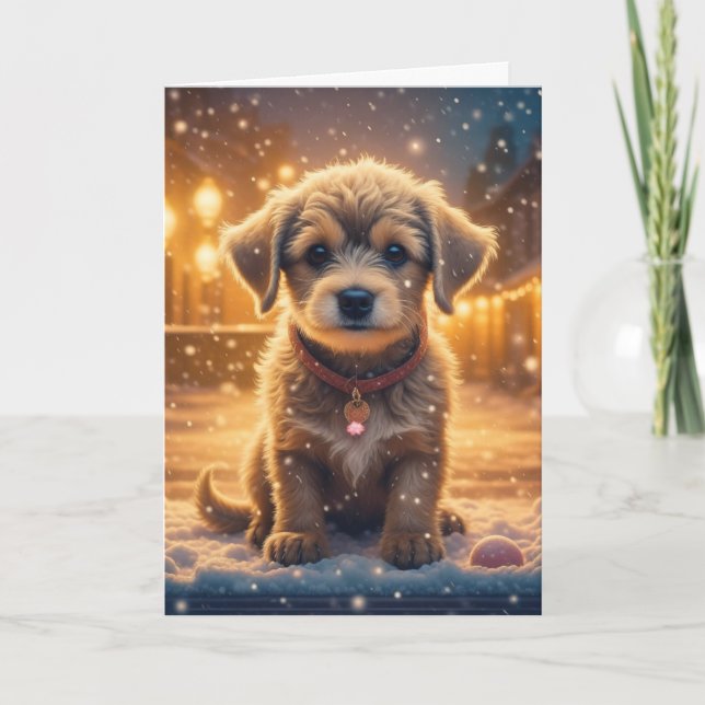 Carte Chien chiot et citation de Noël (Devant)