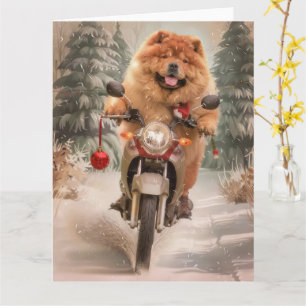 Carte Chien Chow Chow à moto Noël
