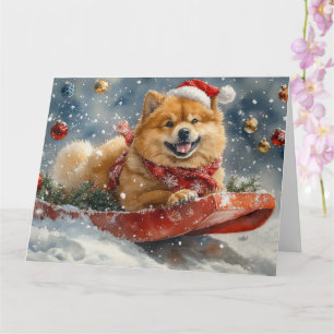 Carte Chien Chow Chow dans un traîneau Laissez neige Noë