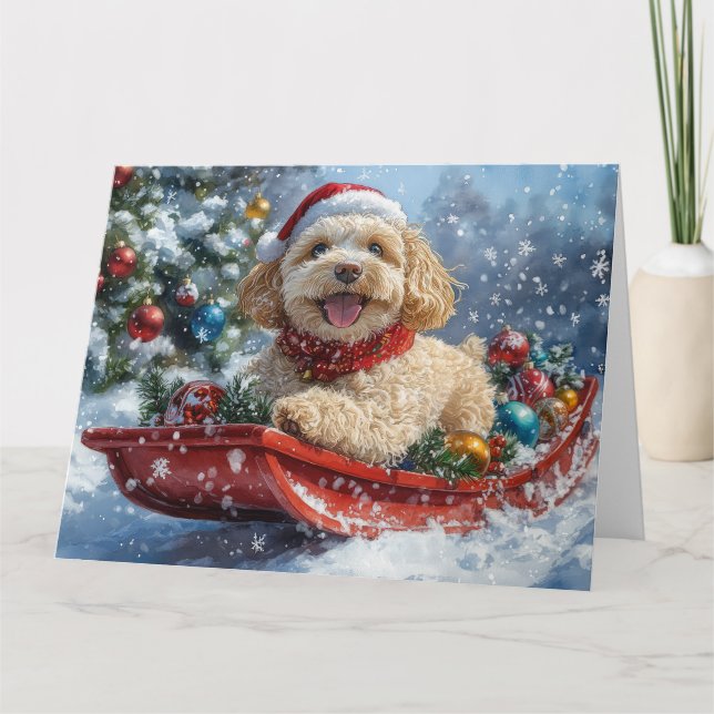 Carte Chien Cockapoo dans un traîneau Laissez tomber la  (Devant)