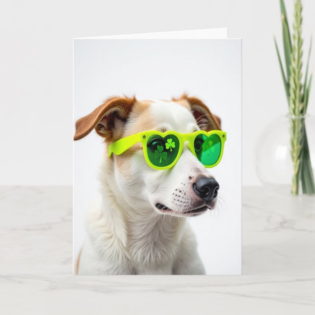 Carte Chien Cœurs Verts Mignon (Devant)