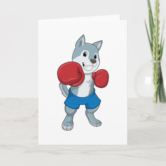Carte Chien comme boîte avec gants de boxe (Devant)