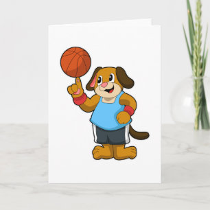 Carte Chien comme joueur de basket-ball avec basket-ball