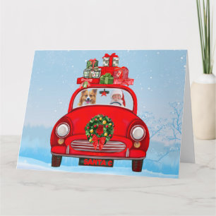 Carte Chien Corgi Dans Une Voiture Avec Le Père Noël