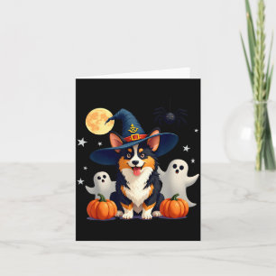 Carte Chien Corgi noir et feu Halloween Sorcières Magici
