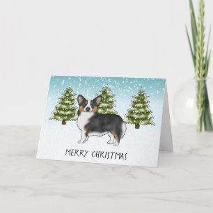 Carte Chien Corgi Pembroke Tricolore Noir Noël d'Hiver