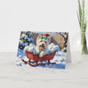Carte Chien Coton de Tulear Fluffy Luge de Noël Vintage 