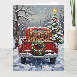 Carte Chien courant à pointillé bleu Noël Camion Rouge F