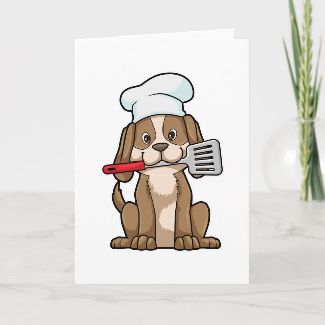 Carte Chien cuisinier avec chapeau de chef et spatule (Devant)