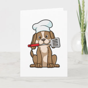 Carte Chien cuisinier avec toque de chef et spatule