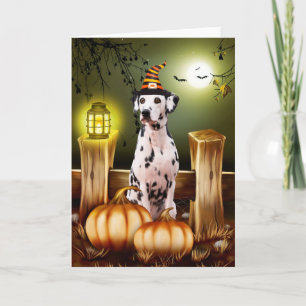 Carte Chien dalmate avec sorcière Casquette Halloween id