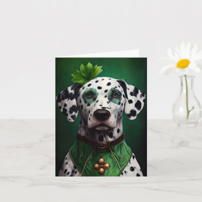 Carte Chien dalmate en robe de la Saint-Patrick (Petite plante)