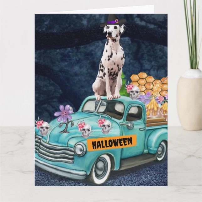Carte Chien dalmate Halloween Camion Effrayant Nuit (Devant)