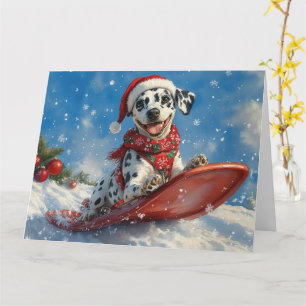 Carte Chien Dalmatien en Luge Laissez Tomber la Neige No