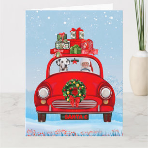 Carte Chien dalmatien en voiture avec le Père Noël
