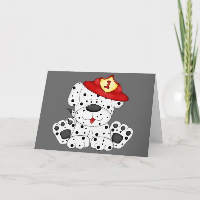 Carte Chien Dalmation du feu et casquette (Devant)
