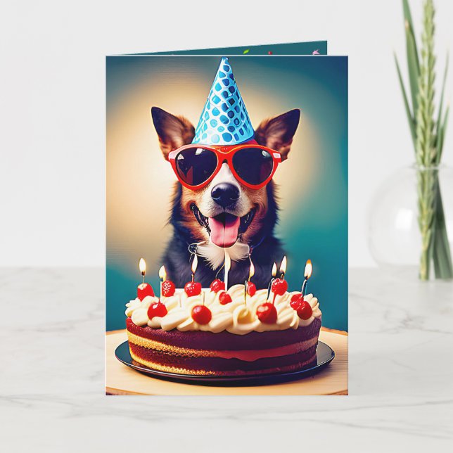 Carte Chien d'anniversaire avec lunettes de soleil (Devant)